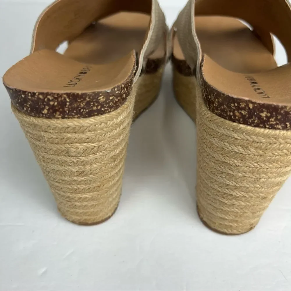 Lucky Brand Wedge Neeka Sandals Snake Skin Print Tan Cream Leather Upper 9M